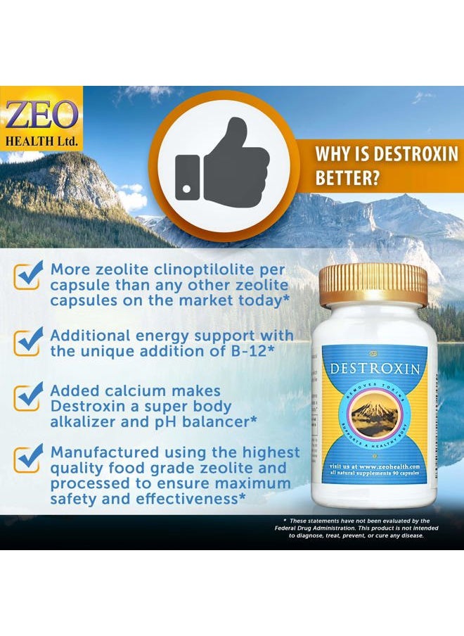 Zeo Health DESTROXIN | Zeolite Capsules with B-12 and Calcium (90 Count) | Naturally Supports Cellular Detox, Optimal Energy, & Upset Stomach Relief | Body Alkalinity & pH Increaser  - Image 2