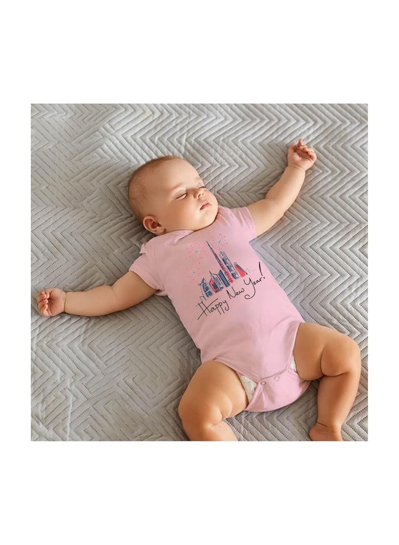 Happy New Year In Dubai With This Soft Cotton Baby Short Sleeve Onesie-Baby Bodysuit For New Year's Dubai-Baby's New Year's Outfit
