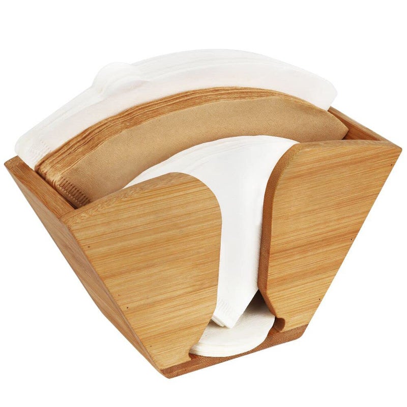 Unibene Bamboo Coffee Filter Holder, Coffee Paper Storage Container Dispenser Rack Shelf for Aeropress, Chemex, Hario V60 and Melitta Cone Filters - Image 1