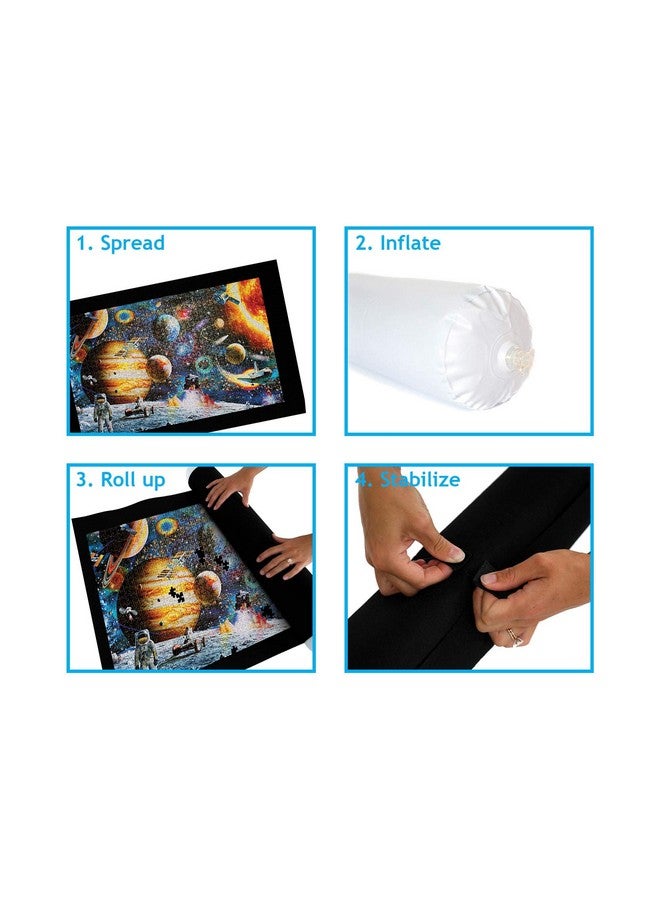 Toynk Jigsaw Puzzle Roll Up Mat Storage Saver - Sort, Store & Transport Puzzles Up to 1500 Pieces - Large 46"x26" Felt Mat Travel Organizer with Inflatable Tube & 3 Elastic Fasteners or Straps Accessories - Image 5