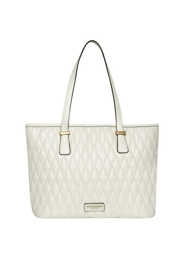 Accessorize London Women's White Faux Leather Lannister quilted tote Bag | Big Size| Stylish Handbag | Fit for Office Bag, College, Travel Use - Image 1