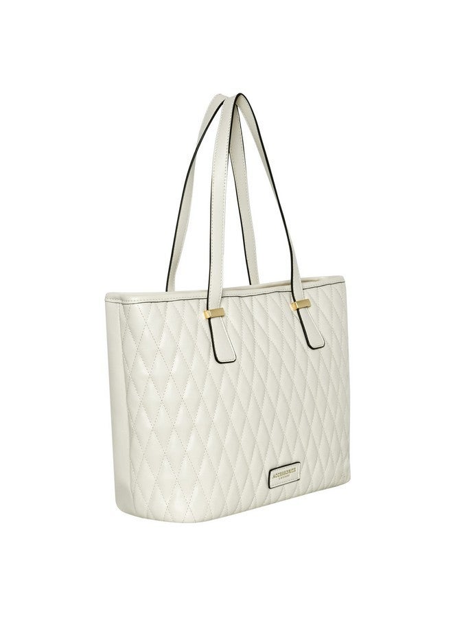 Accessorize London Women's White Faux Leather Lannister quilted tote Bag | Big Size| Stylish Handbag | Fit for Office Bag, College, Travel Use - Image 4