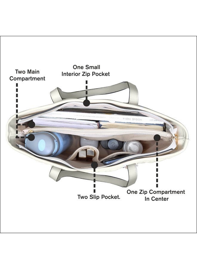 Accessorize London Women's White Faux Leather Lannister quilted tote Bag | Big Size| Stylish Handbag | Fit for Office Bag, College, Travel Use - Image 5