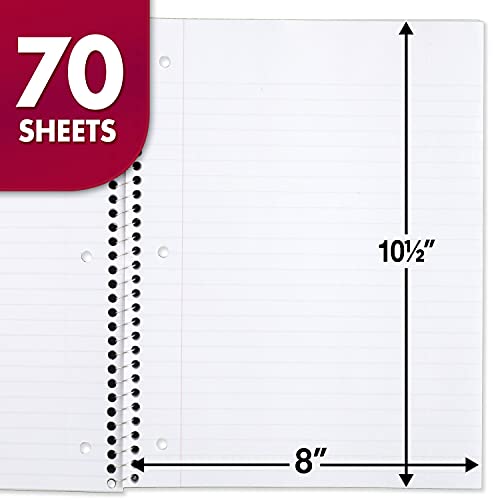 Mead Spiral Notebook, 24 Pack, 1 Subject, Wide Ruled Paper, 7-1/2" x 10-1/2", 70 Sheets per Notebook, Colors Will Vary (930203-ECM25) - Image 2