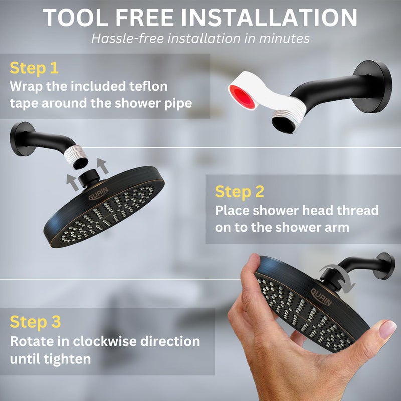 GURIN Shower Head High Pressure Rain, Luxury Bathroom Showerhead with Adjustable Angles, Anti-Clogging Silicone Nozzles - Oil Rubbed Bronze, 6 Inch Round - Image 5