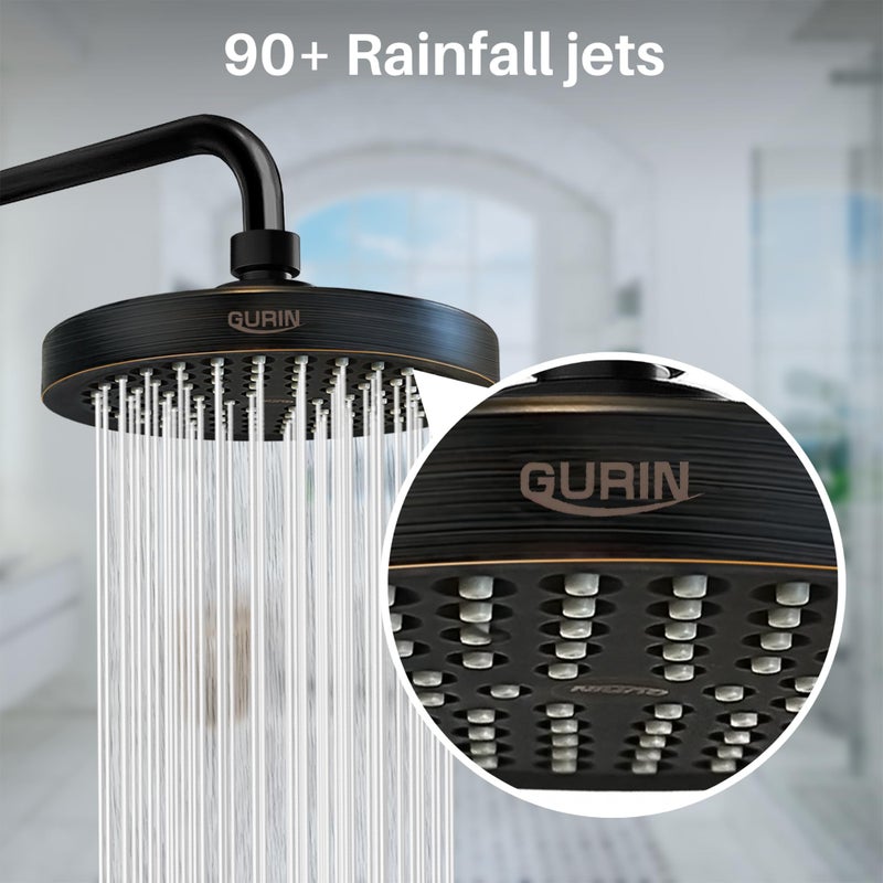 GURIN Shower Head High Pressure Rain, Luxury Bathroom Showerhead with Adjustable Angles, Anti-Clogging Silicone Nozzles - Oil Rubbed Bronze, 6 Inch Round - Image 3
