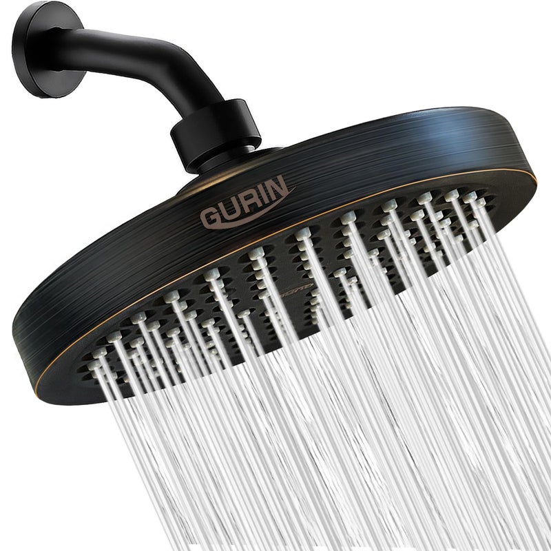 GURIN Shower Head High Pressure Rain, Luxury Bathroom Showerhead with Adjustable Angles, Anti-Clogging Silicone Nozzles - Oil Rubbed Bronze, 6 Inch Round - Image 1