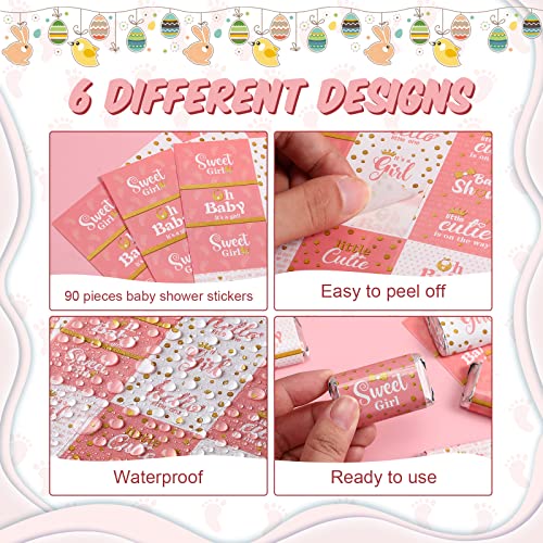 Clabby Baby Shower Candy Wrappers Mini Candy Bar Miniatures Wrappers Chocolate Bar Label Stickers for Baby Shower Decor(90 Pieces,Pink Girl Style) - Image 4