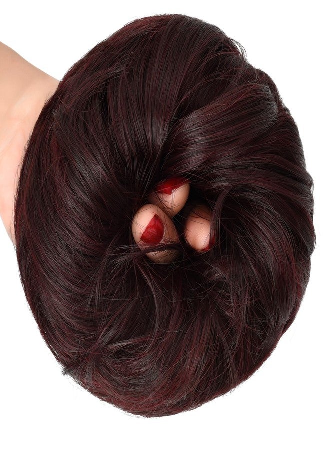 Rose bud Messy Bun Hair Pieces For Women Hair Bun Extension Updo Curly Messy Bun Scrunchie Natural Black in Burgundy Red - Image 2