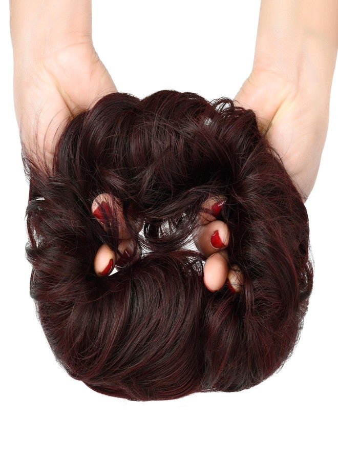 Rose bud Messy Bun Hair Pieces For Women Hair Bun Extension Updo Curly Messy Bun Scrunchie Natural Black in Burgundy Red - Image 3