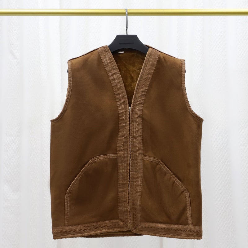 FN85-058 Men's Winter Suede Fleece Vest, Solid Color Sleeveless Warm Layering Jacket for Sports & Casual Wear
