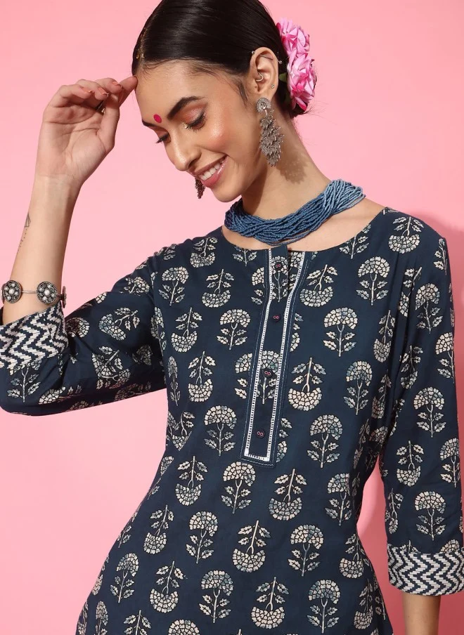 اندو ستريت Floral Printed Straight Kurta with Trousers for Women