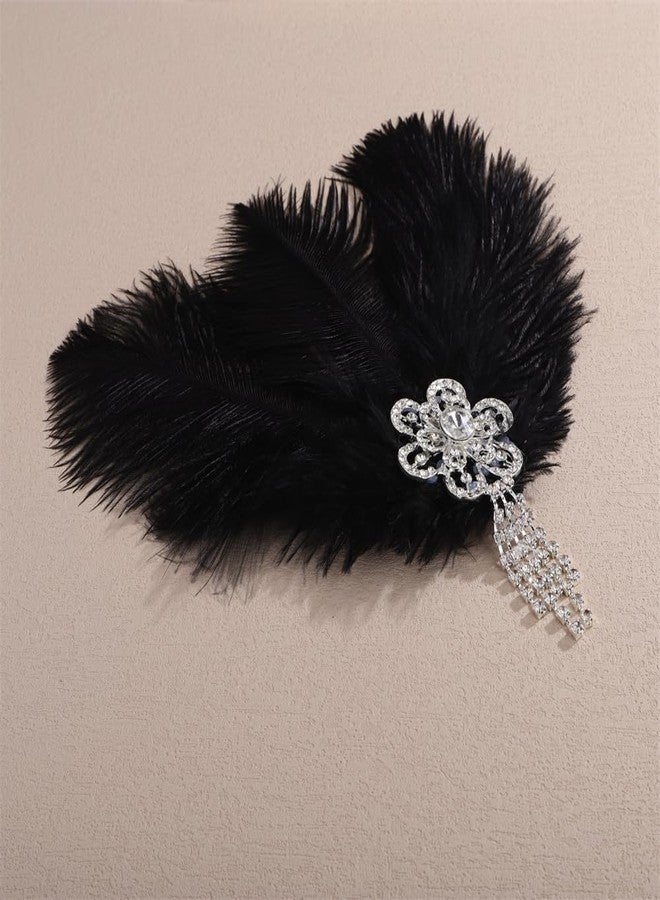 Aimimier Bridal 1920s Flapper Black Feather Clip with Flower Crystal Tassel Roaring 20s Feather Headpiece Party Festival Halloween Hair Accessories for Women - Image 5