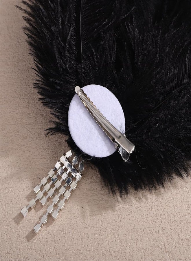 Aimimier Bridal 1920s Flapper Black Feather Clip with Flower Crystal Tassel Roaring 20s Feather Headpiece Party Festival Halloween Hair Accessories for Women - Image 4