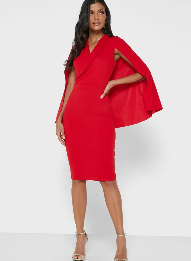 QUIZ Cape Button Lapel Midi Dress
