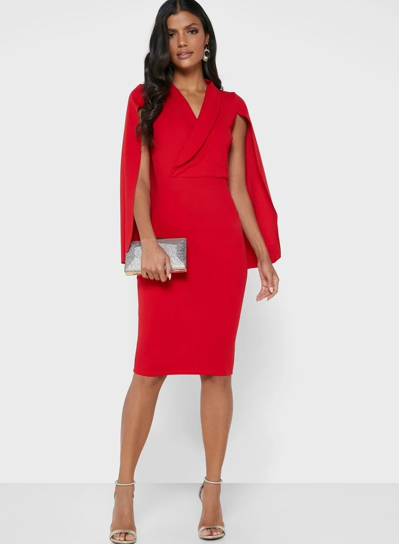 QUIZ Cape Button Lapel Midi Dress