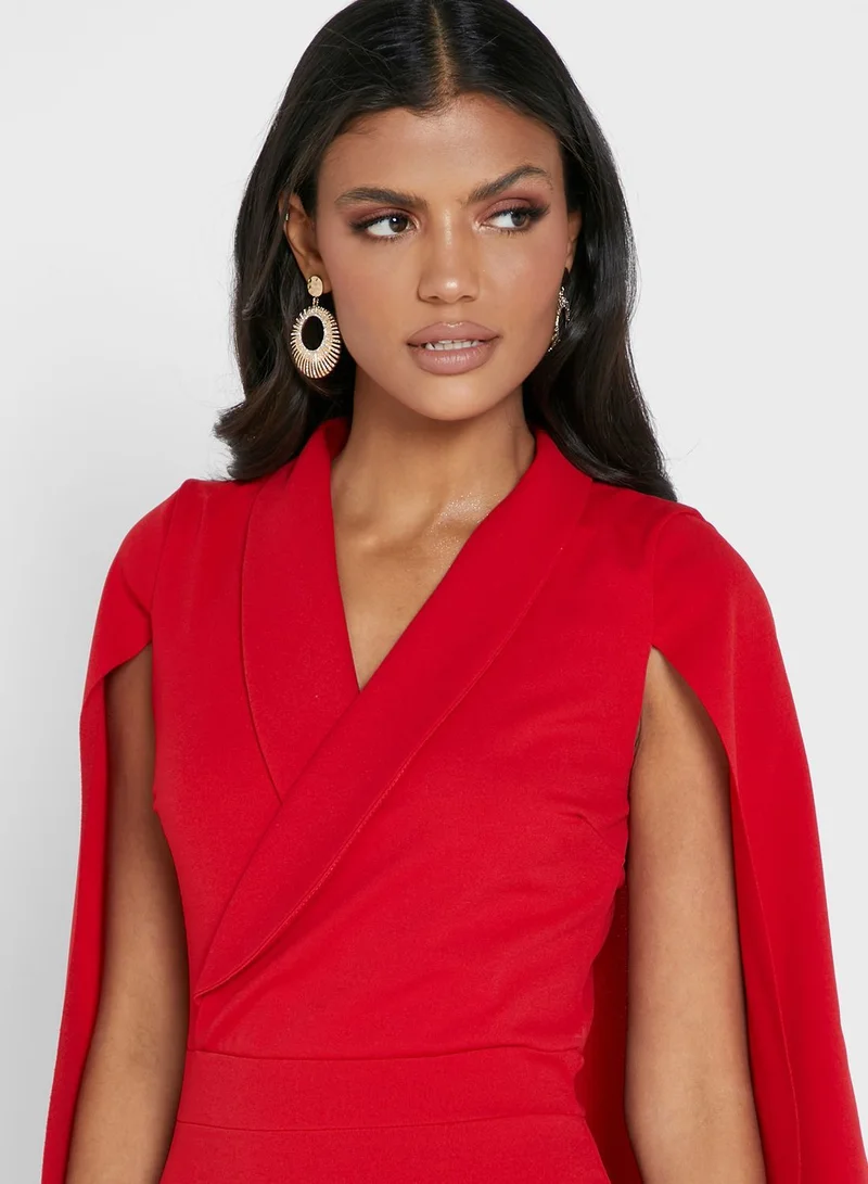 QUIZ Cape Button Lapel Midi Dress