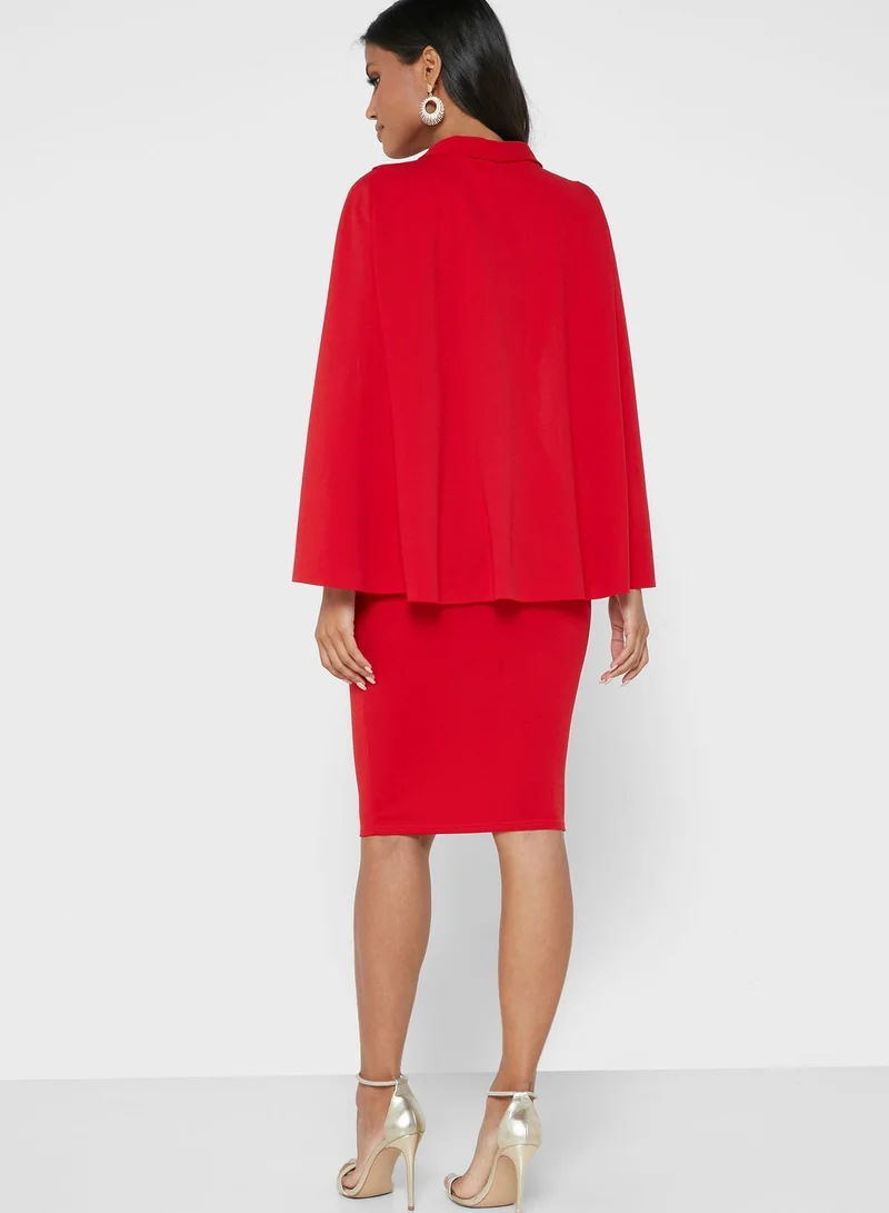 QUIZ Cape Button Lapel Midi Dress