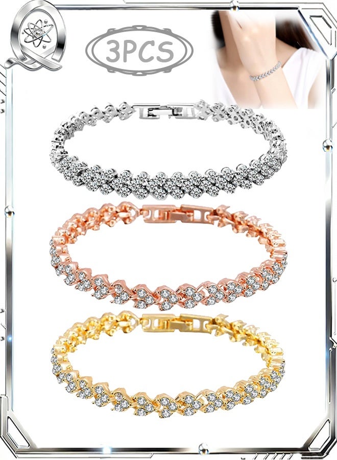 Quantum 3 PCS Hollow Chain Bracelet, Dainty Love Heart Style Moissanite Adjustable Link Bracelet, Fashion Jewelry Gift for Women - Image 1