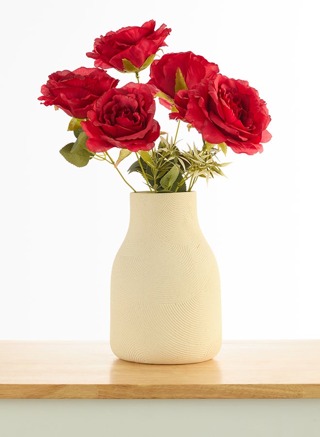 Noon East Rose 1pc Flower Bunch with 7 buds – Red | 62cm Artificial Flower Bunch | Ideal for Wedding, Living Room Decor, Hotel, Party Decoration, and DIY Décor - Image 1