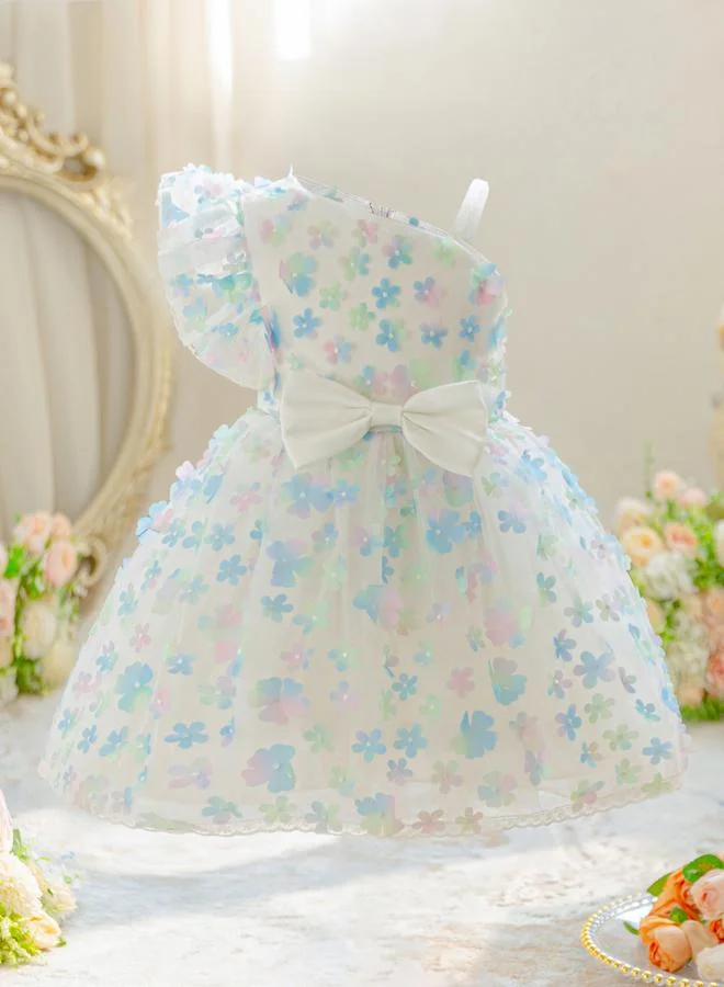 Take Two Girls White Embellished Floral Dress