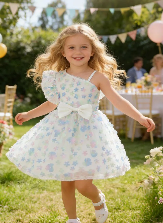 Take Two Girls White Embellished Floral Dress