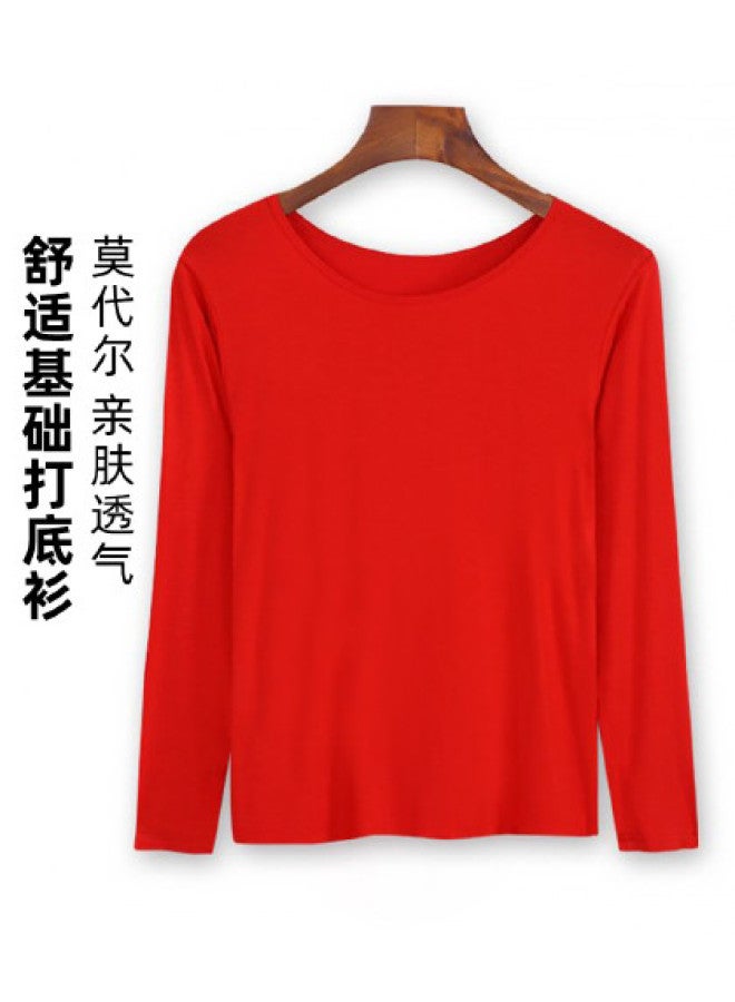 Goso Women'S Base Layer Shirt, High-End Feel Can Be Worn Alone, Spring And Autumn Simple Solid Color Long Sleeve Fashion Round Neck - Image 1