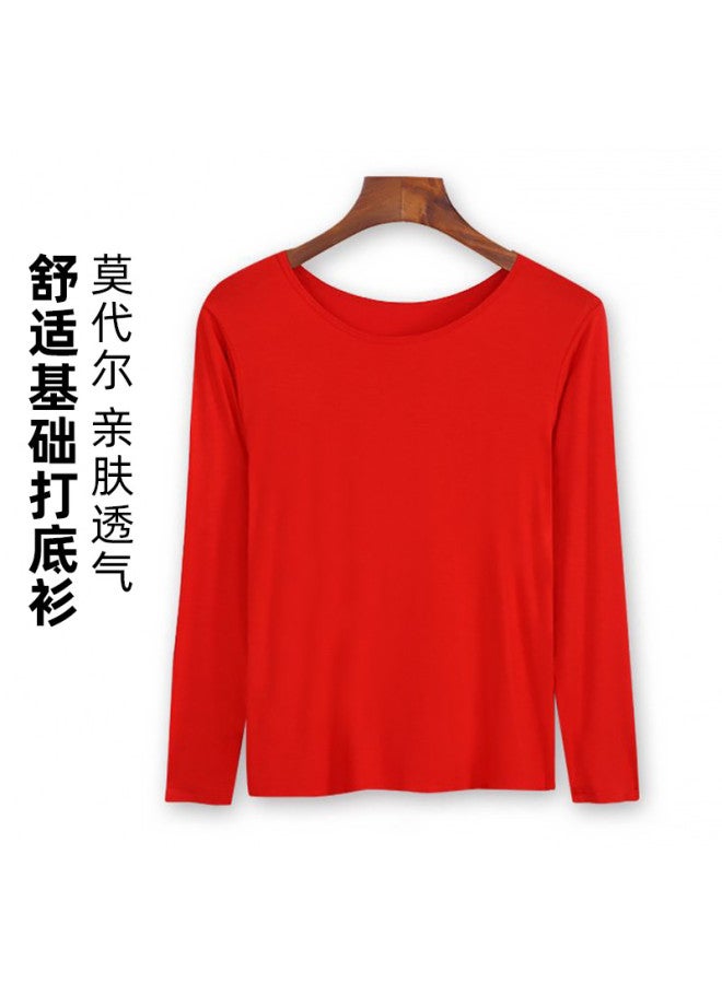 Goso Women'S Base Layer Shirt, High-End Feel Can Be Worn Alone, Spring And Autumn Simple Solid Color Long Sleeve Fashion Round Neck - Image 2
