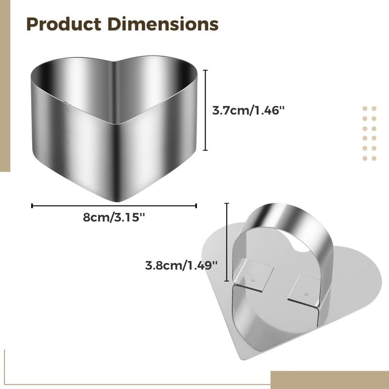 12 Pcs Stainless Steel Cake Rings, Mousse Ring Molds Set, Heart-Shape Dessert Molds With Pusher For Baking Biscuits Pancakes Desserts, 3.15 In X 1.46 In - Image 3