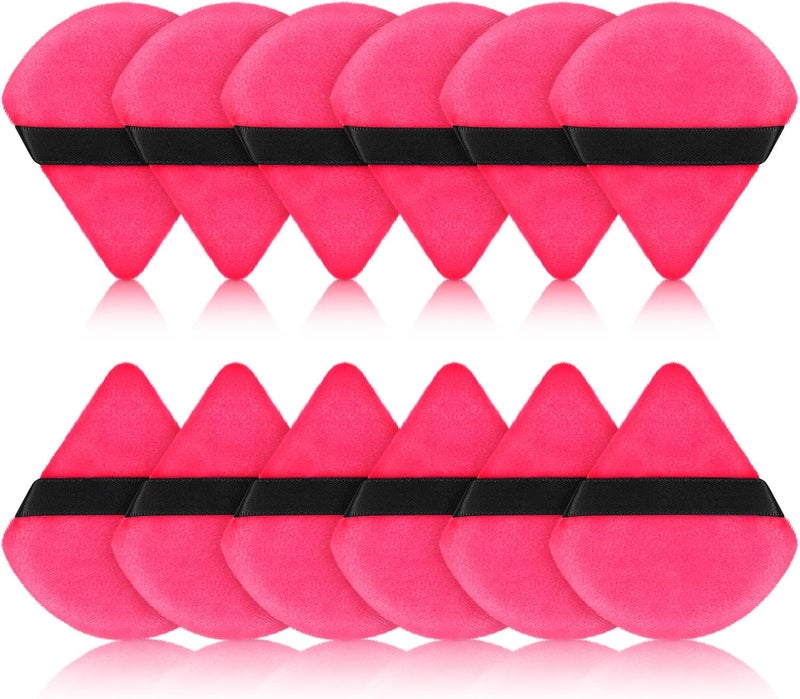 Maitys 12-Piece Triangle Powder Puff Face Makeup Cosmetic Puff Set - Soft, Body Washable, Reusable Foundation Sponge - Mineral Powder Wet/Dry Makeup Tool (Rose Red, Small) - Image 1