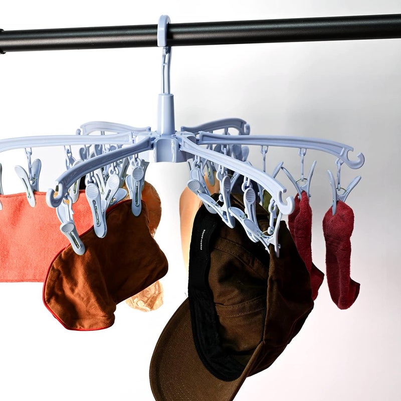 BONYCUST 2 PCS Foldable Drying Rack with 24 Clips for Drying Socks Lingerie Baby Clothes Drying Towels Rotatable Sock Drying Rack (Blue) - Image 5