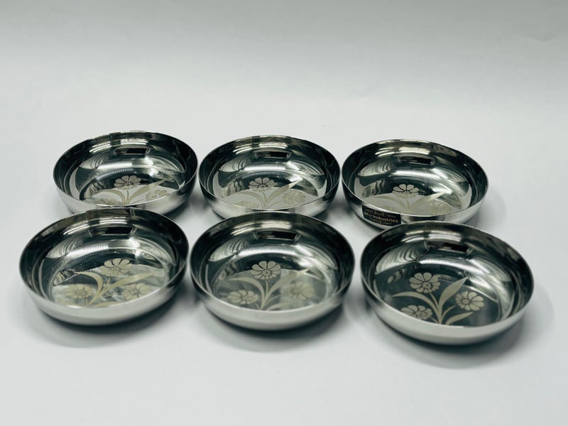 DEV INDUSTRIES Halwa Plate/Snacks Plate Lazer Design, Steel Plate Small, 11.5cm Each Stainless Steel, Multipurpose Steel Plate Set, Serving Plates (Set of 12) - Image 2