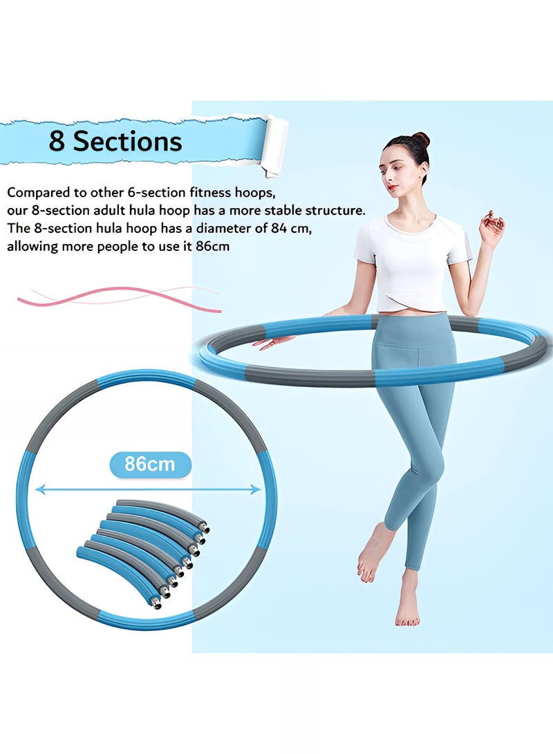 تايمي طوق هولا هوب من 8 أقسام قابلة للفك، حلقة هولا هوب للبالغين لفقدان الوزن مبطن بفوم ناعم - أزرق/رمادي - Image 5