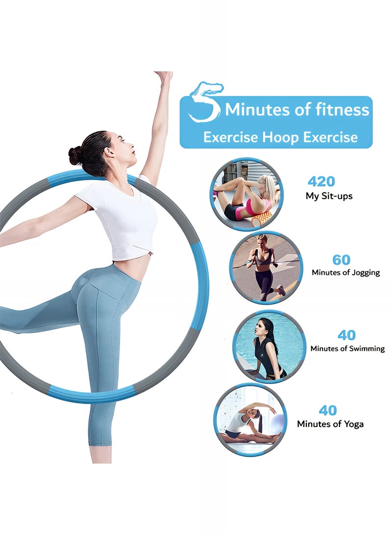 تايمي طوق هولا هوب من 8 أقسام قابلة للفك، حلقة هولا هوب للبالغين لفقدان الوزن مبطن بفوم ناعم - أزرق/رمادي - Image 3