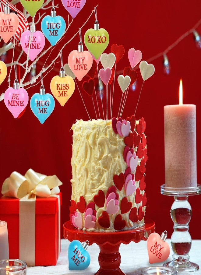 JULMELON Valentine's Day Conversation Hearts Candy Ornaments, 24 Pcs Colorful Heart Decorations for Tree Home Party Holiday Wedding and Party Decoration - Image 4