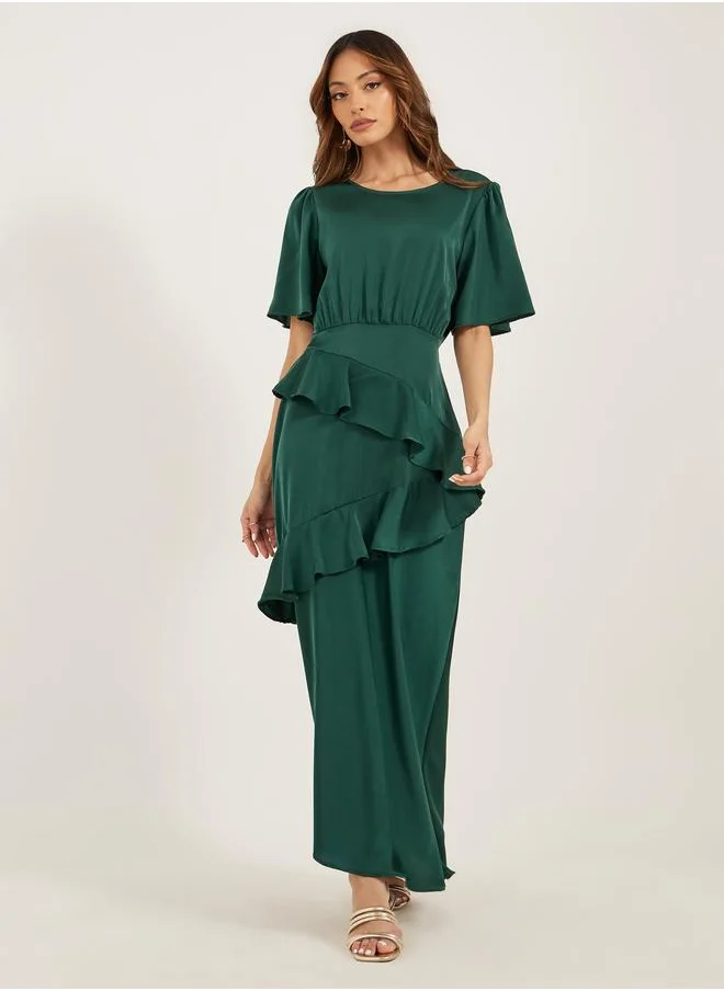ستايلي Styli Plain Ruffle Detail A-Line Maxi Dress