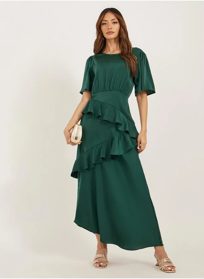 ستايلي Styli Plain Ruffle Detail A-Line Maxi Dress