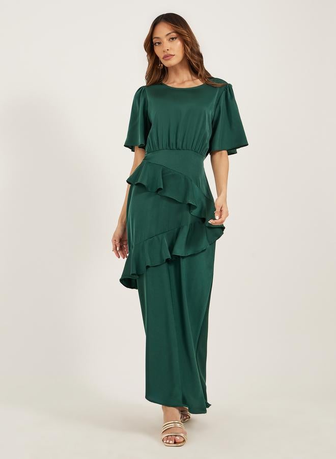 ستايلي فستان ماكسي ستايلي سادة بتفاصيل كشكش - Image 2