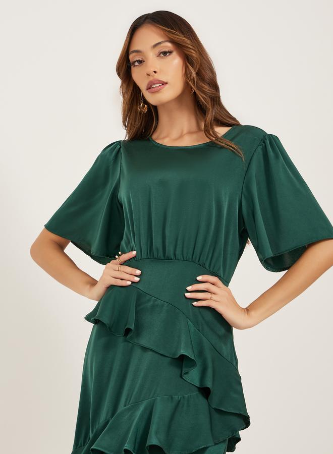 ستايلي فستان ماكسي ستايلي سادة بتفاصيل كشكش - Image 3