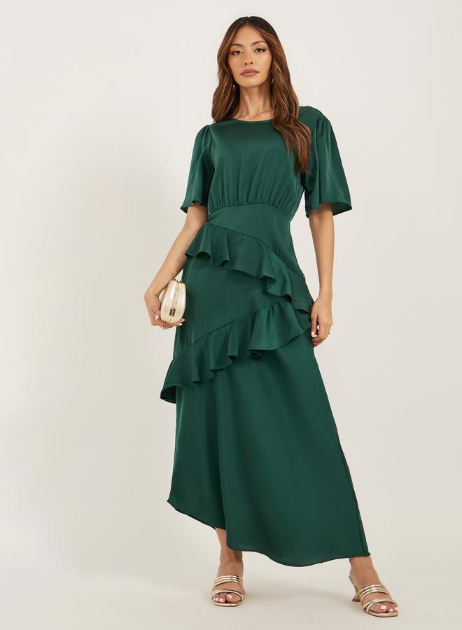 ستايلي فستان ماكسي ستايلي سادة بتفاصيل كشكش - Image 1