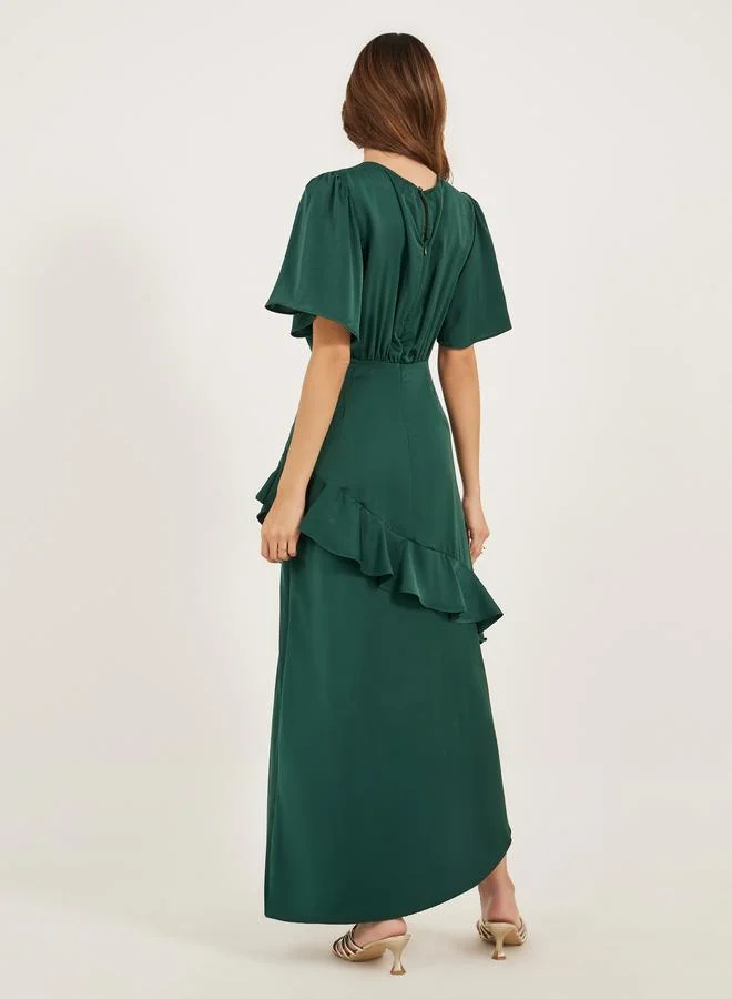 Styli Styli Plain Ruffle Detail A-Line Maxi Dress