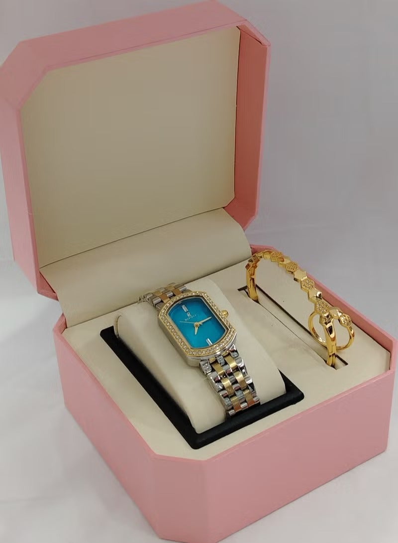 Soft and elegant women's sets, zircon, steel watch