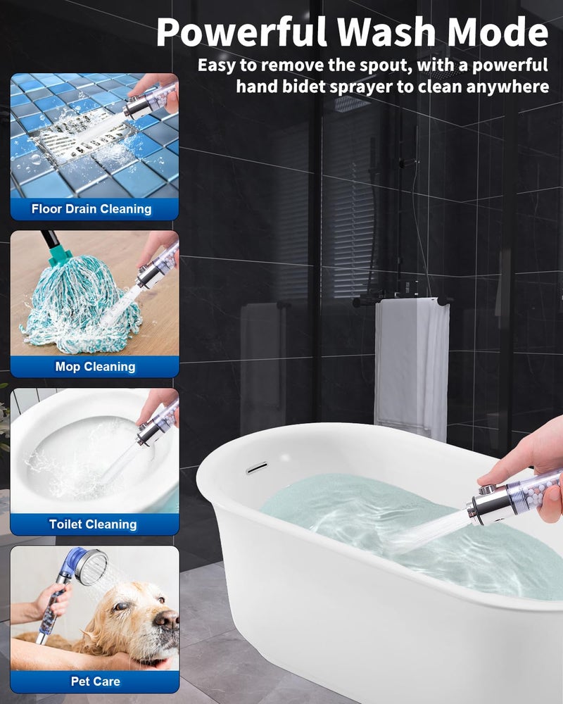 Luxsego Filtered Shower Head for Hard Water with Stop, High Pressure 4-Mode Shower Heads Built-in Power Spray to Clean Corner, Tub & Pets, Water Softener Handheld Shower to Remove Chlorine & Fluoride - Image 2