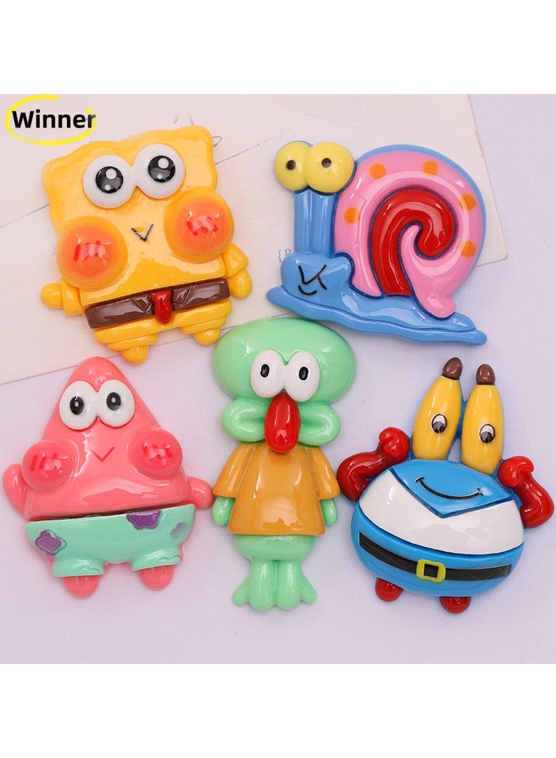 وينر مجموعة من 5 قطع مغناطيسية متعددة الأغراض من الراتنج، مغناطيسات ثلاجة ثلاثية الأبعاد، مجموعة شخصيات كرتونية من سلسلة سبونج بوب سكوير بانتس، مغناطيسات منزلية للثلاجة، ديكور منزلي - Image 1