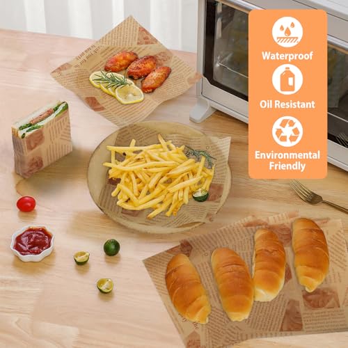 KIKISML 100 PCS Newspaper Print Deli Paper Sheets 7 * 7 Inch, Food-grade Greaseproof Paper Food Basket Liners for Sandwiches, Burgers, Fries Wrapping for Party, Festival and Outdoors - Brown - Image 5