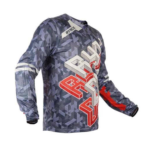 Rynox Fusion Neo Offroad Jersey | Mesh V-Shaped Collar Motocross Jersey with Active Ventilation - Grey Red Small - Image 1