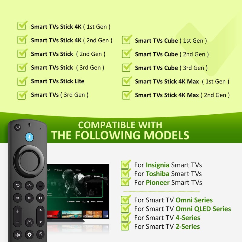 SZILBZ جهاز تحكم عن بُعد بديل لجهاز Fire Smart TV Stick (الجيل 2/3/4K/Lite/4K Max)، TV Cube، جهاز تحكم لجهاز Pioneer، Hisense، تلفاز ذكي من الجيل 3، Omni، سلسلة QLED - Image 2