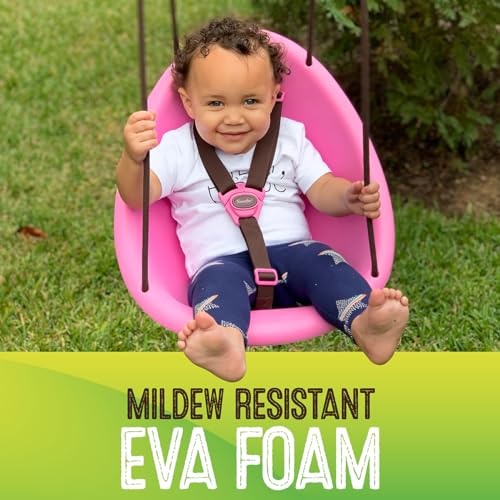 Swurfer Kiwi Toddler Swing Comfy Baby Swing Outdoor 3Point Adjustable Safety Harness Safe Quick Click Locking System FoamLined Shell BlisterFree Rope Age 9 Mos and Up Pink - Image 3
