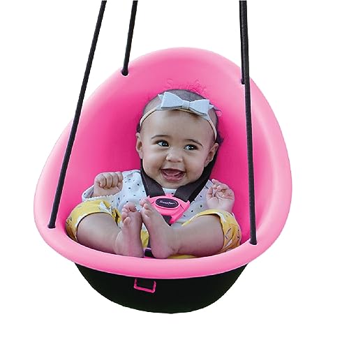 Swurfer Kiwi Toddler Swing Comfy Baby Swing Outdoor 3Point Adjustable Safety Harness Safe Quick Click Locking System FoamLined Shell BlisterFree Rope Age 9 Mos and Up Pink - Image 1