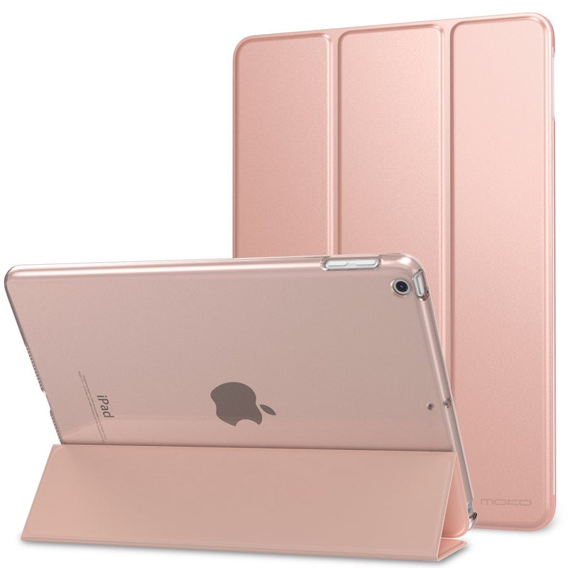 MoKo Case Fit 2018/2017 iPad 9.7 5th / 6th Generation - Slim Lightweight Smart Shell Stand Cover with Translucent Frosted Back Protector Fit Apple iPad 9.7 Inch 2018/2017, Rose Gold(Auto Wake/Sleep) - Image 1